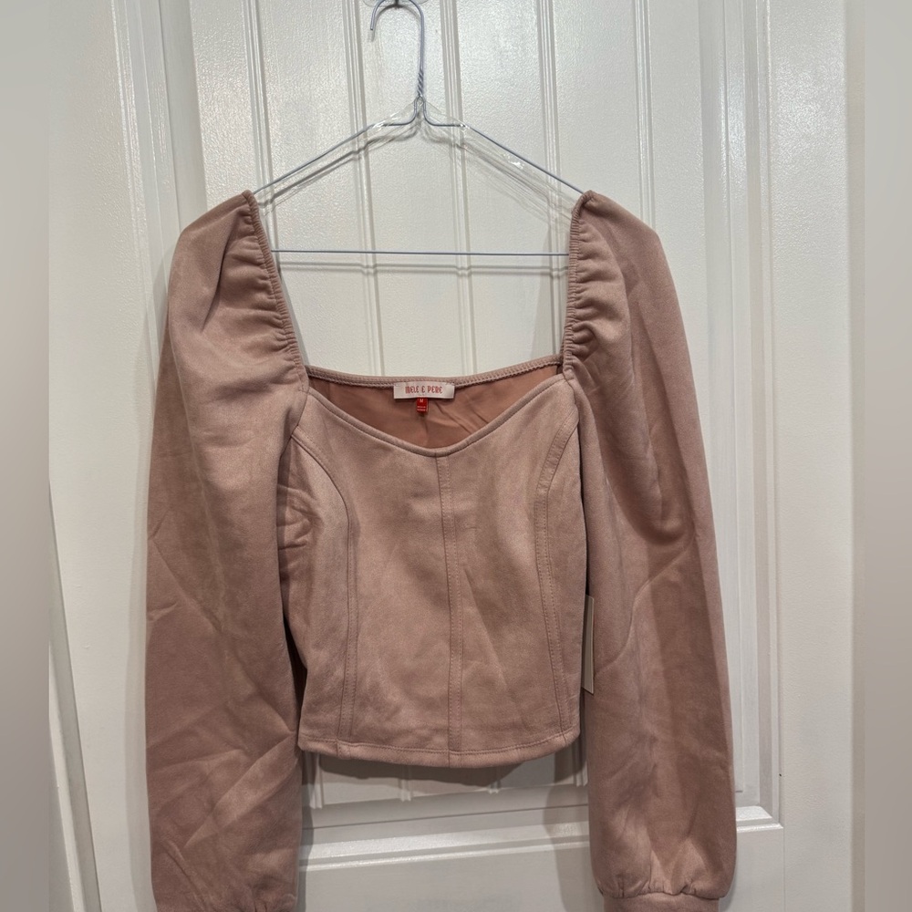 Free People Inspired Mauve Square-Neck Puff Sleeve Top